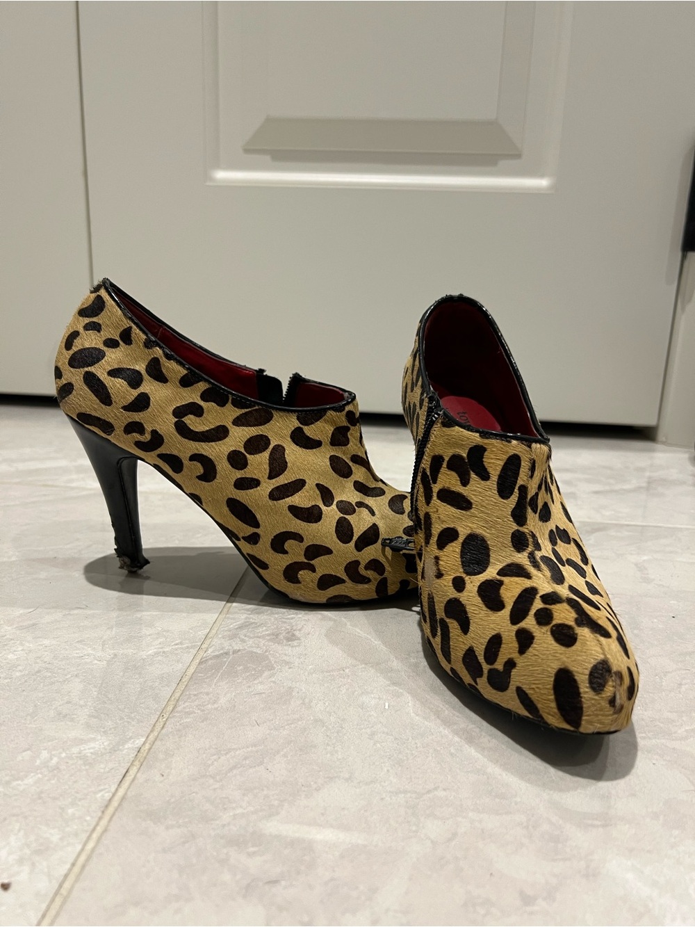 Leopard Print Women's Heel Booties - Tan/Black